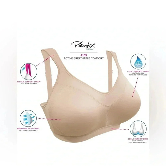 Playtex Women's 18 Hour Active Breathable Comfort Wireless Bra 36D NWOT Nude - Picture 3 of 7